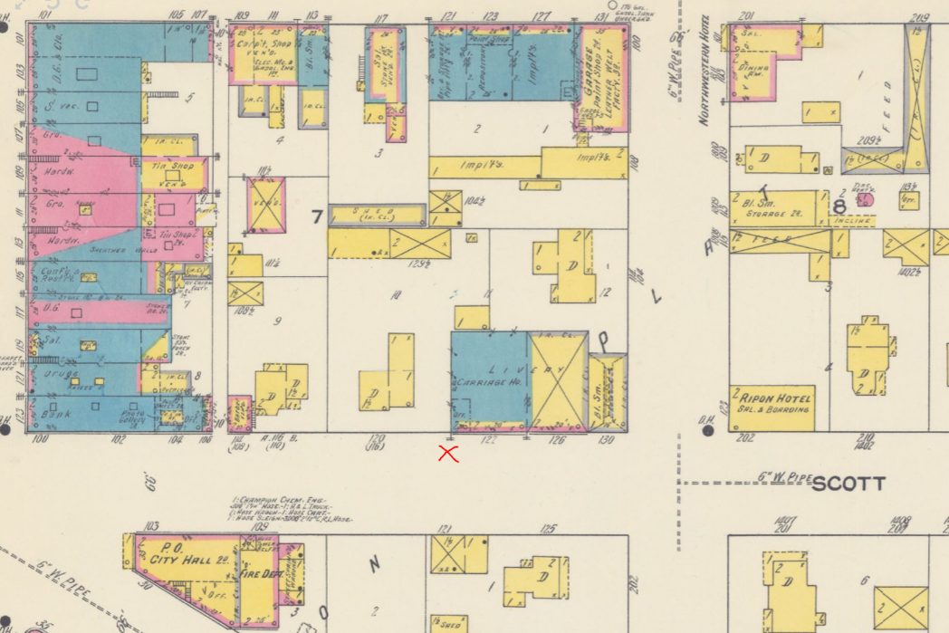 1913 Sanborn Fire Insurance map of Scott Street in Ripon